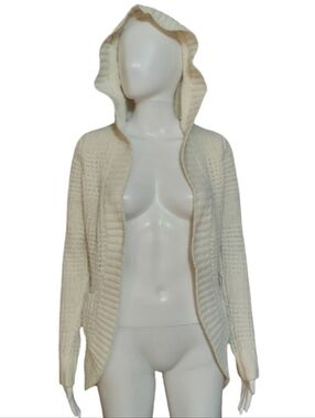 Derek Heart Cream Hooded Open Front Knit Cardigan